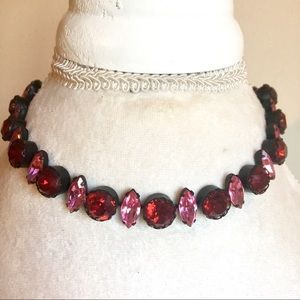 Pink and red crystal rhinestone choker necklace